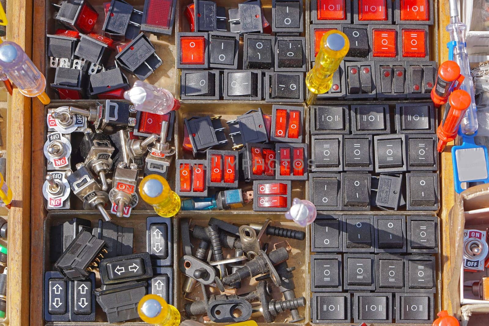 Many various switches spare parts for machines