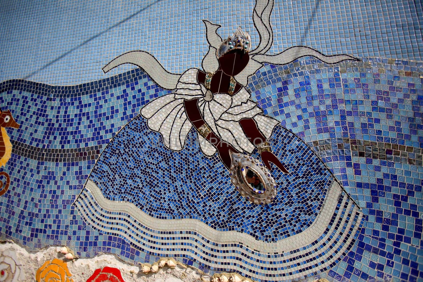 salvador, bahia / brazil - january 17, 2018: mosaic of the orixa Yemanja are seen in the fishing colony of the Rio Vermelho neighborhood in the city of Salvador...