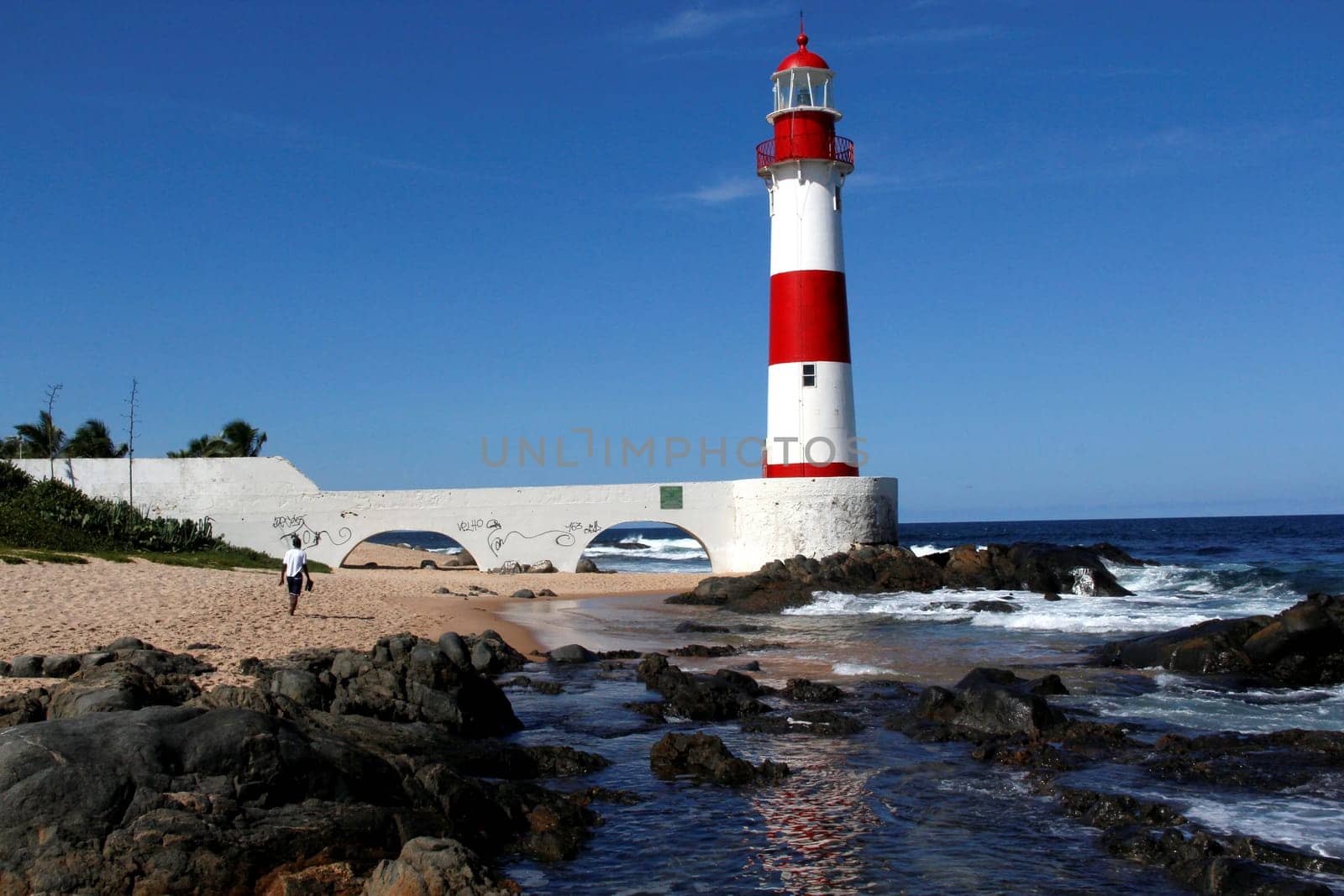 salvador, bahia / brazil - september 4, 2013: view of the lighthouse of Itapua or lighthouse of Ponta de Itapua in the city of Salvador, Bahia.