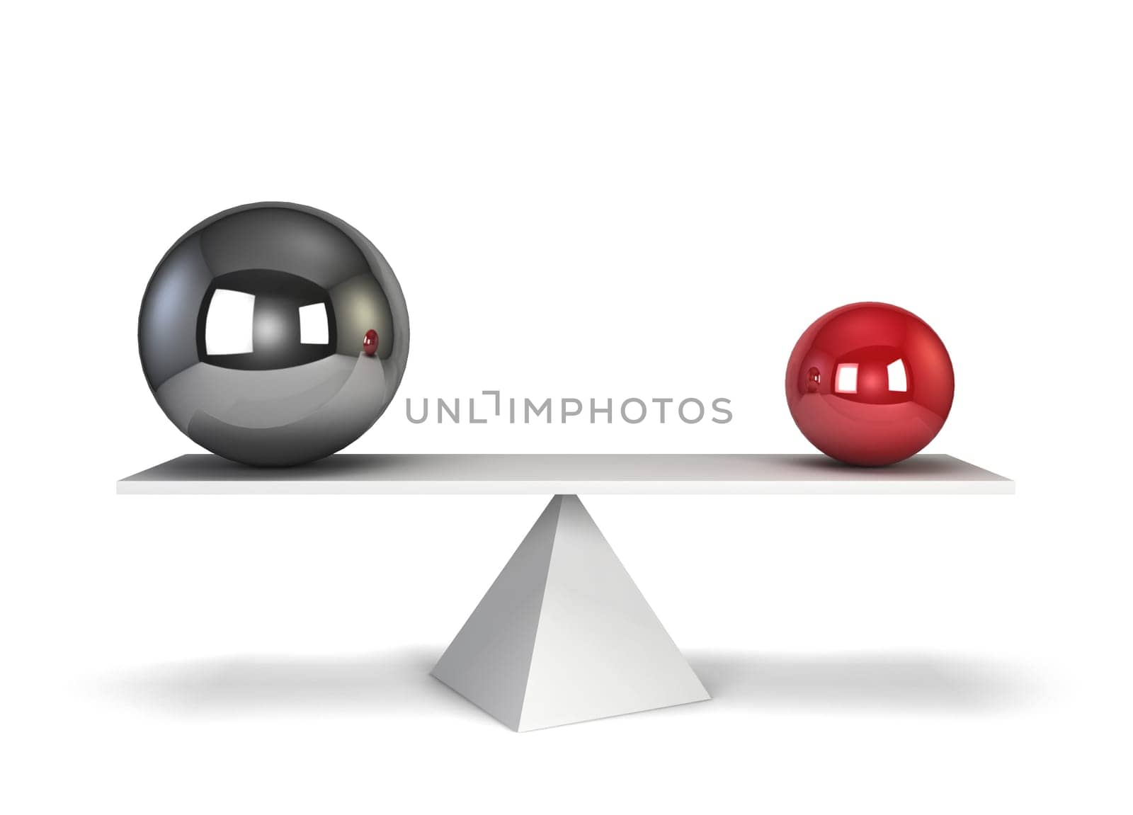 Two spheres in balance. 3d illustration isolated on white background