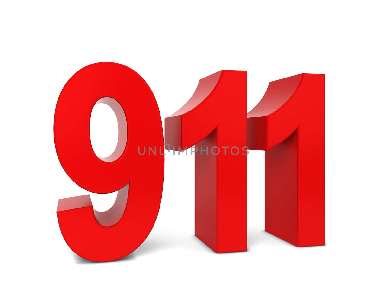 911 text. 3d illustration isolated on white background