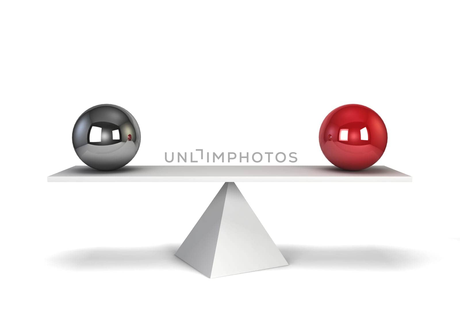 Two spheres in balance. 3d illustration isolated on white background