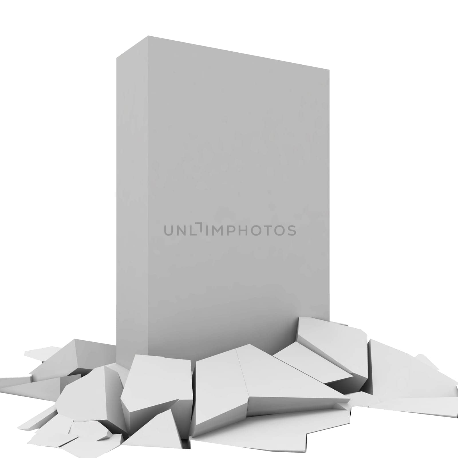 Box break through ground. 3d illustration isolated on white background