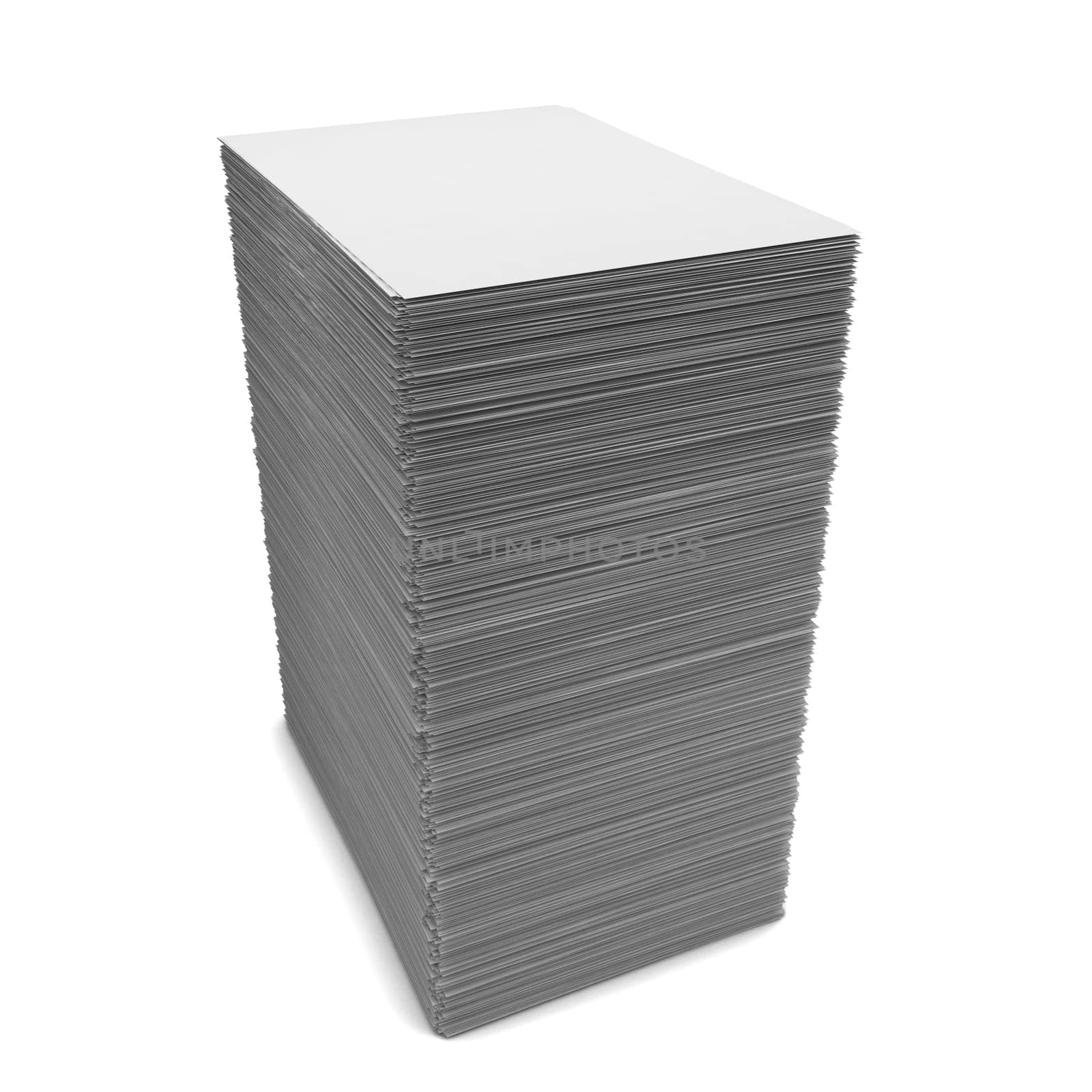 Big paper stack. 3d illustration isolated on white background
