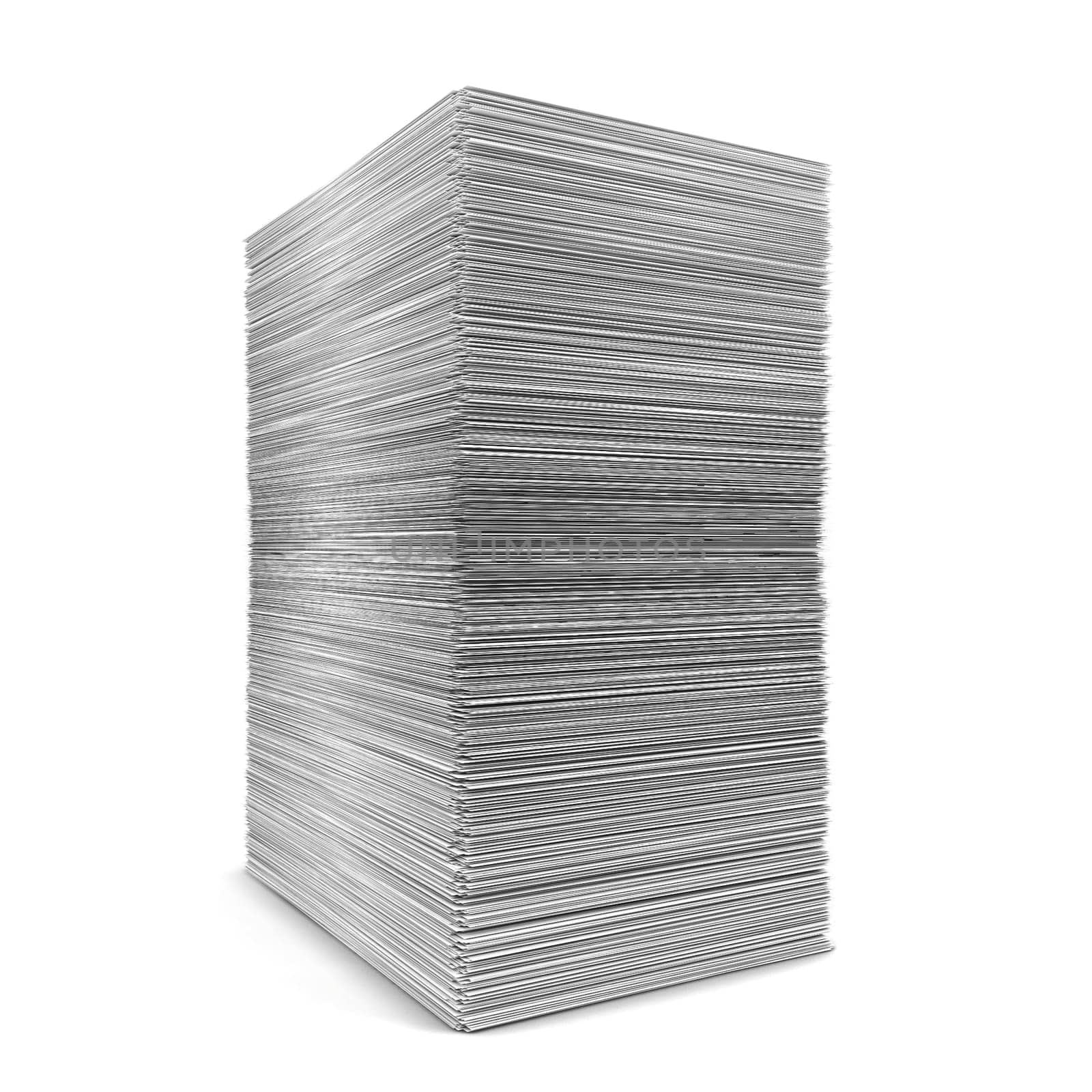 Big paper stack. 3d illustration isolated on white background