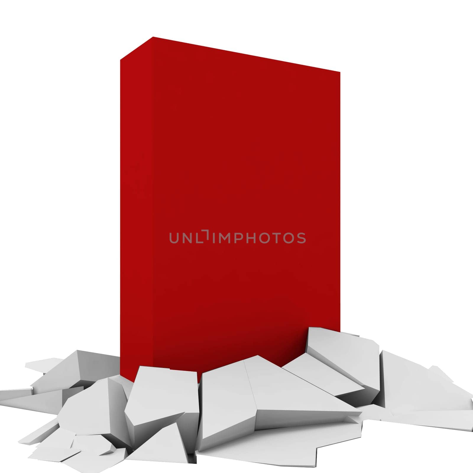 Box break through ground. 3d illustration isolated on white background