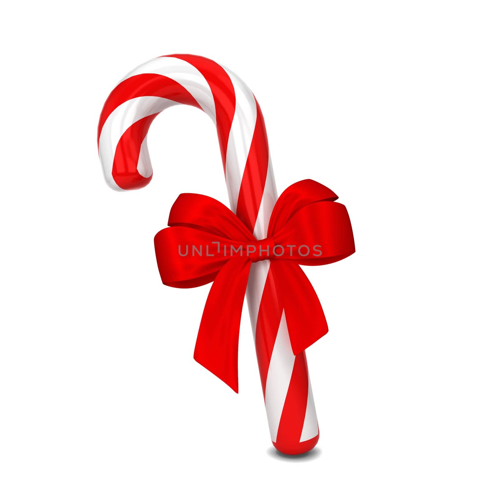 Candy cane with bow. 3d illustration isolated on white background