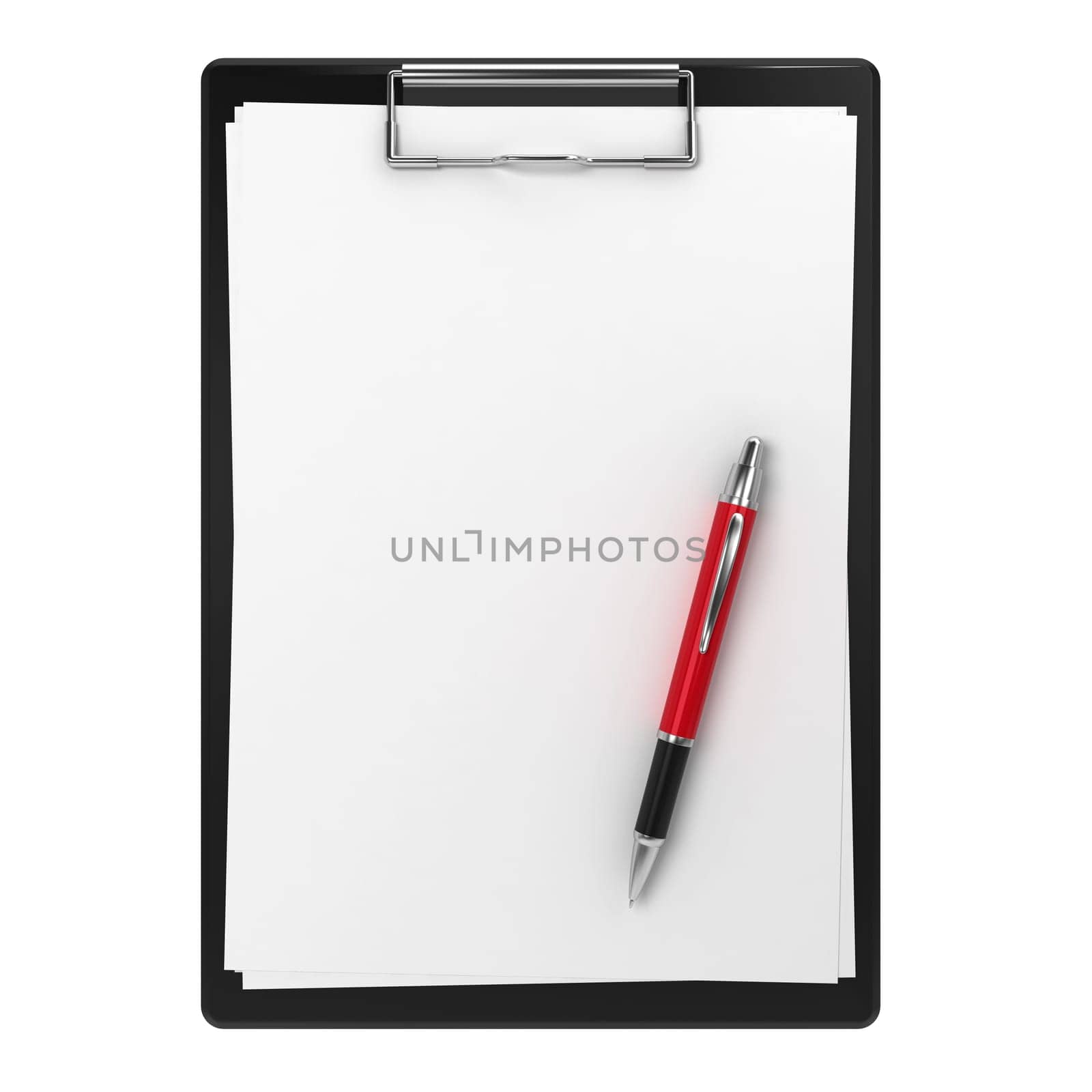 Clipboard and pen. 3d illustration isolated on white background