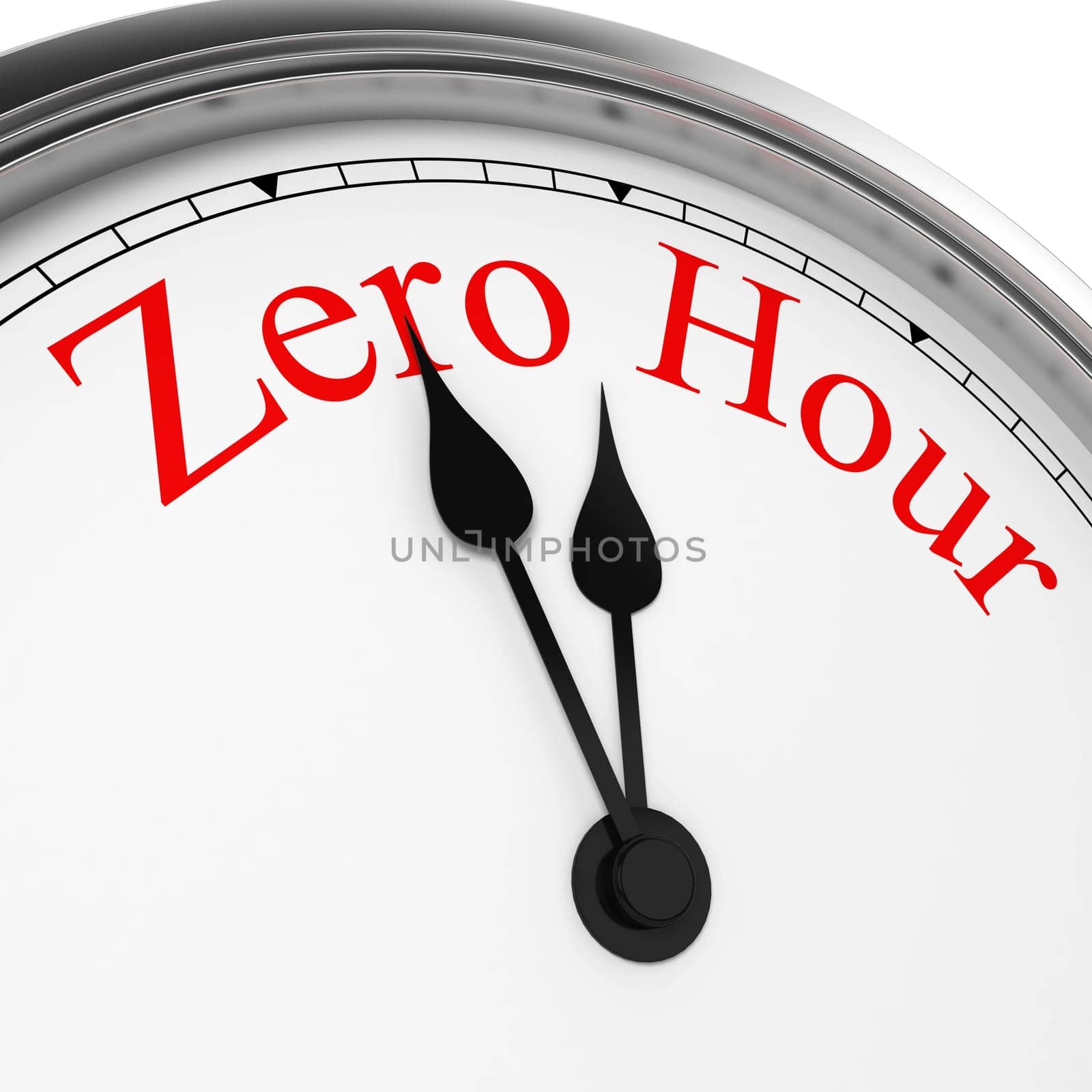 Zero hour on a clock. 3d illustration isolated on white background