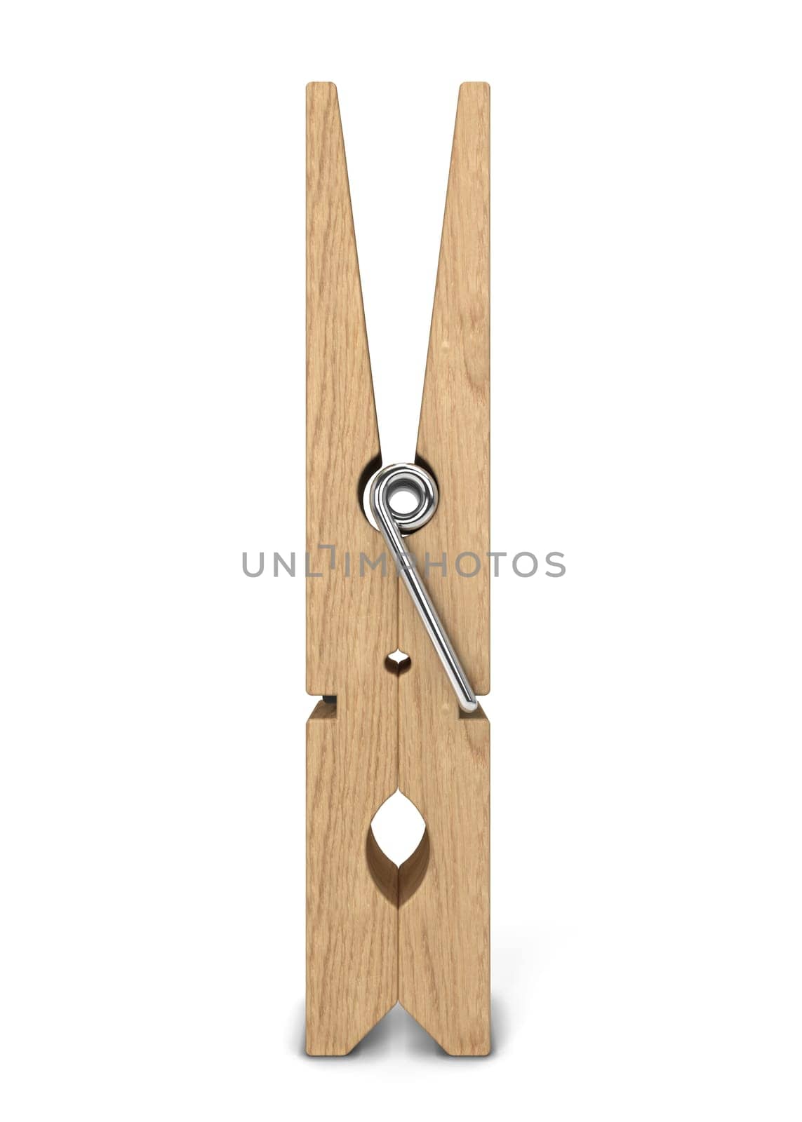 Wooden clothespin. 3d illustration isolated on white background