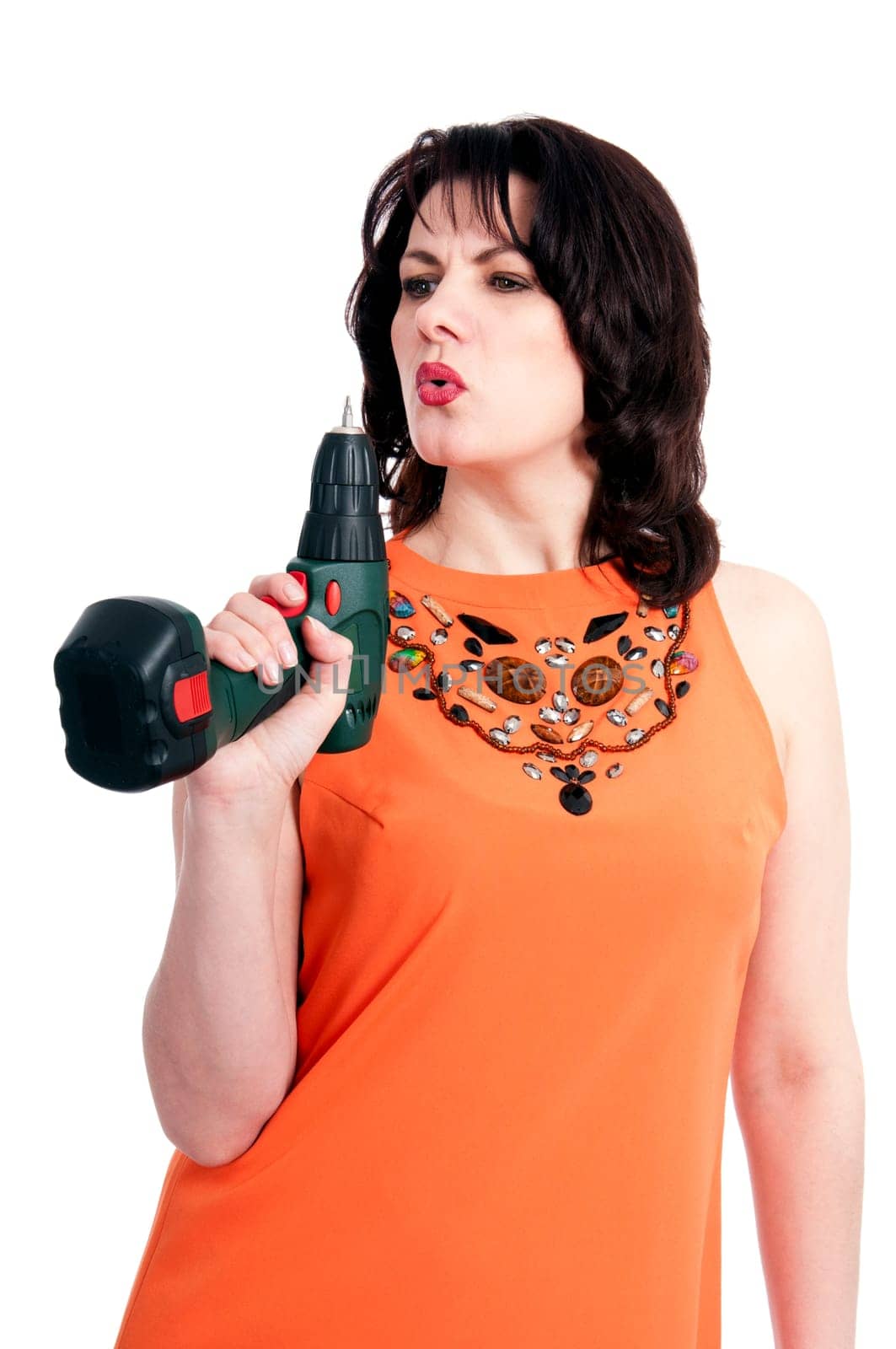 woman with screwdriver isolated on the white background