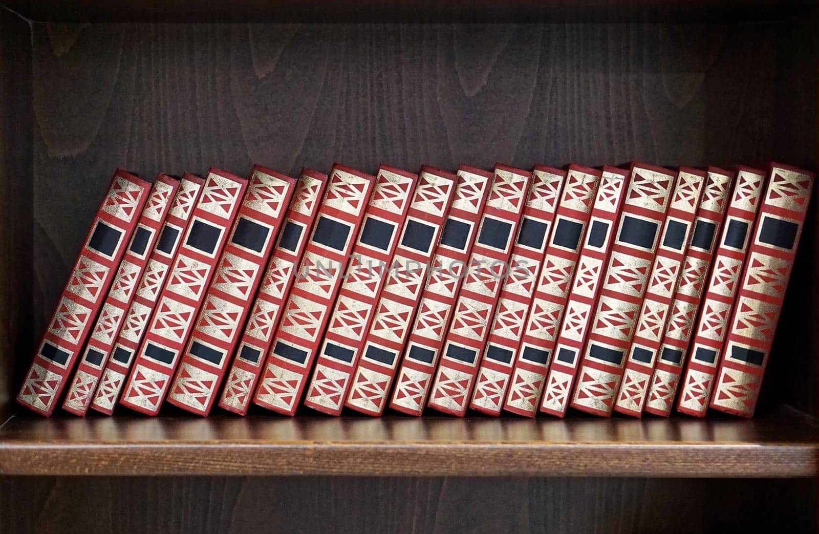 Books at wooden book shelf
