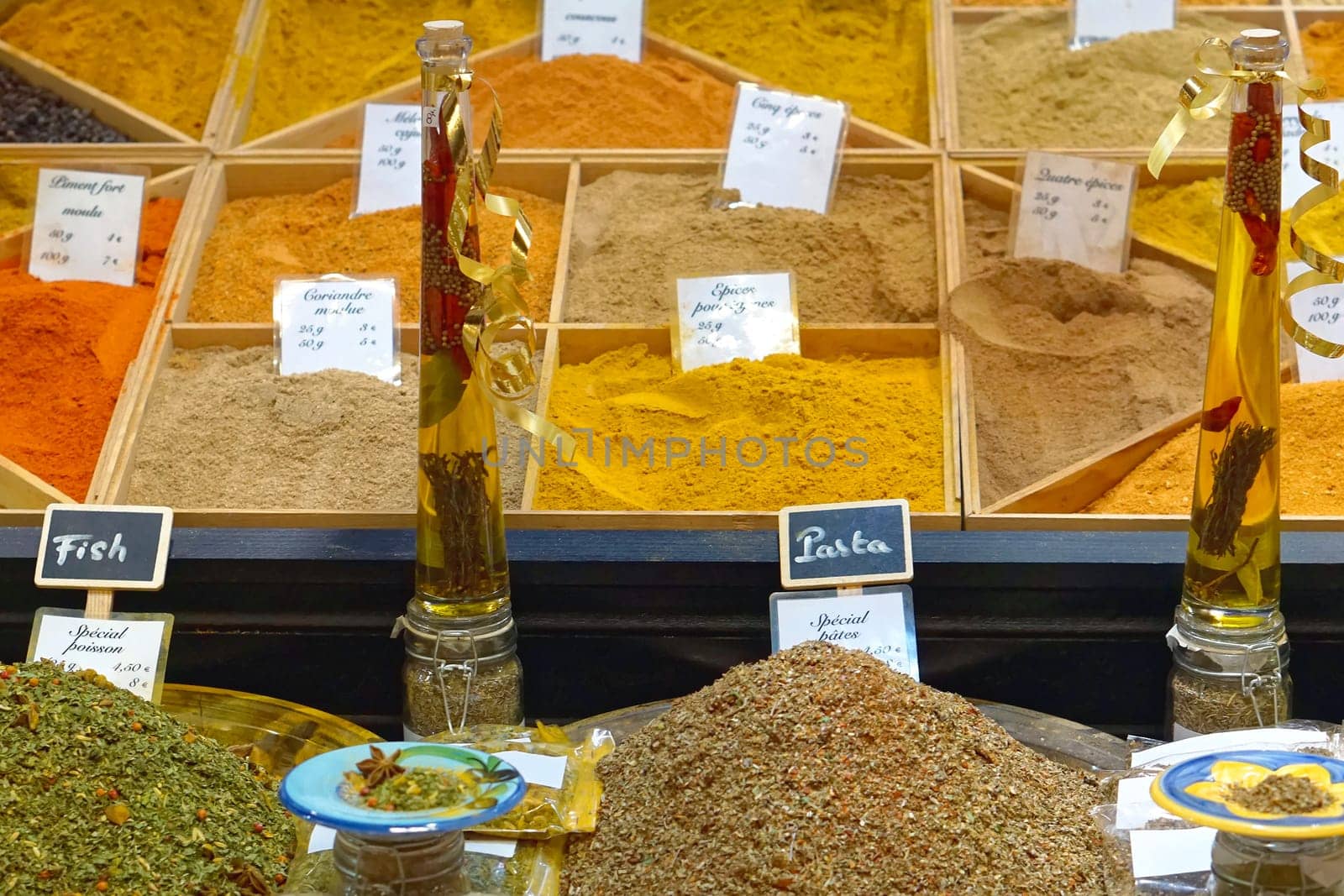 Various mix spices at french market