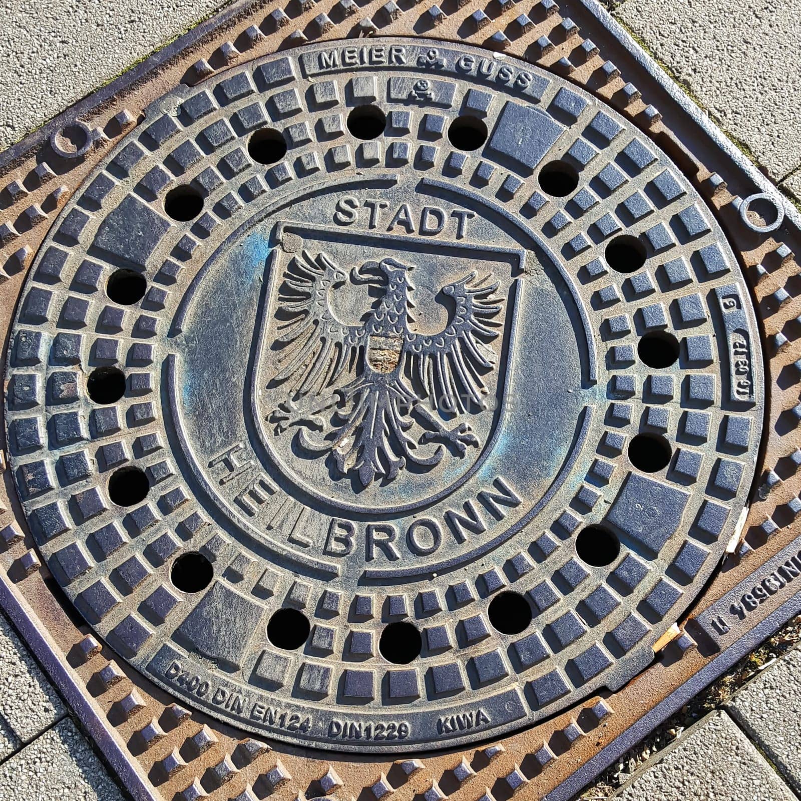 Heilbronn, Baden-Württemberg / Germany - 23 06 2020: Manhole cover with coat of arms in Heilbronn