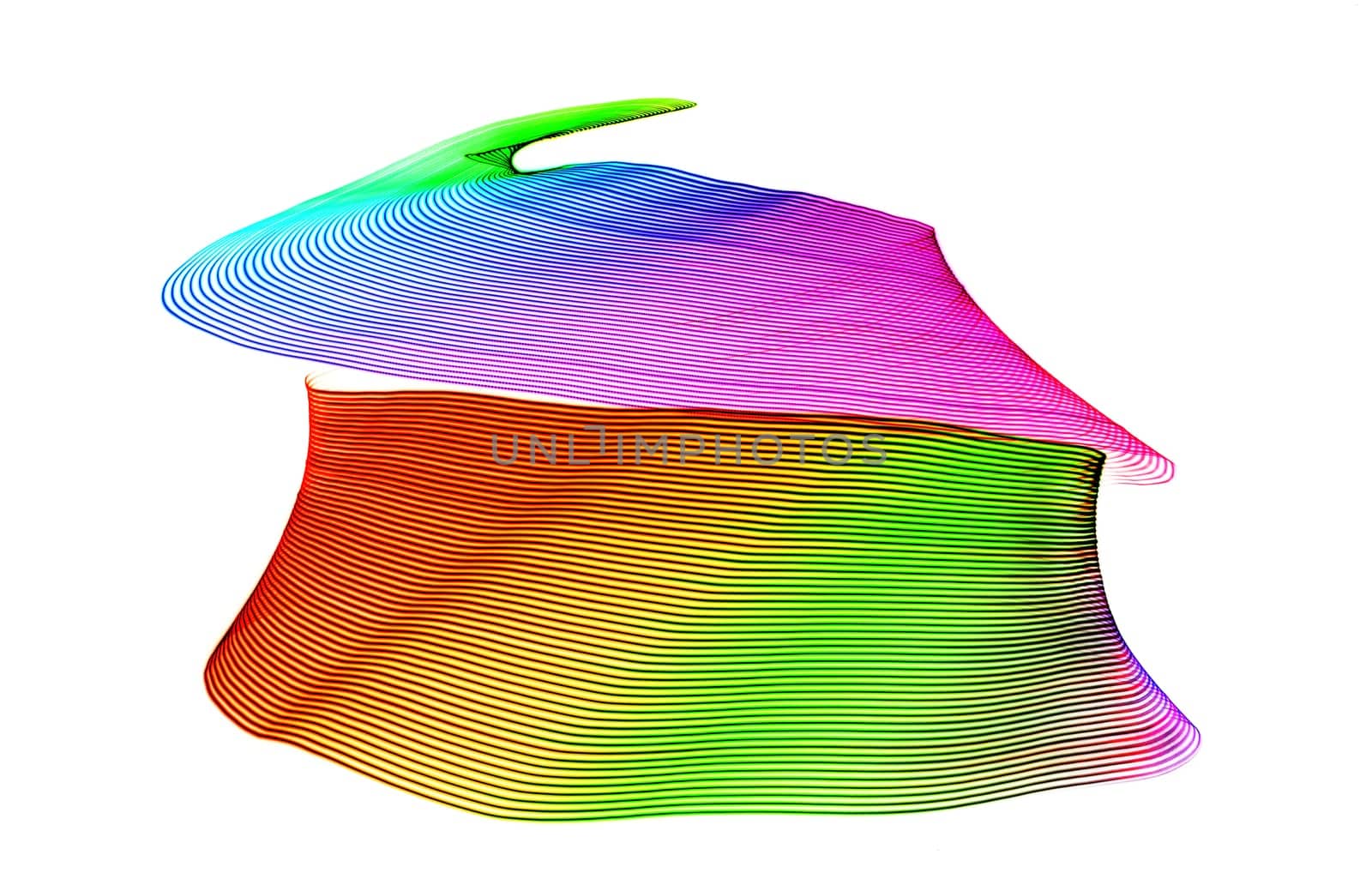 Abstract round structure of colored light painting against a white background