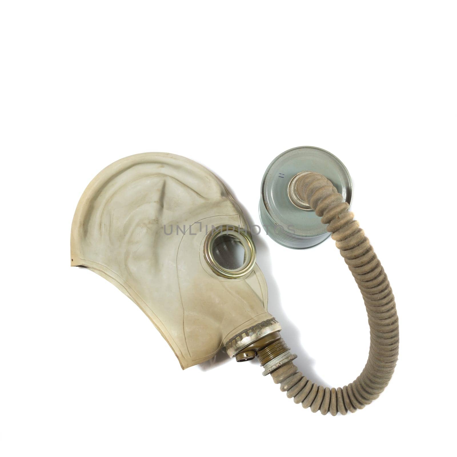 Old vintage gas mask on a white background.
