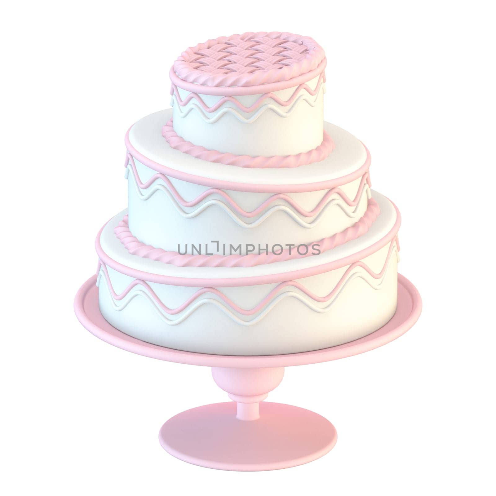 Pink white cake wave pattern 3D render illustration isolated on white background