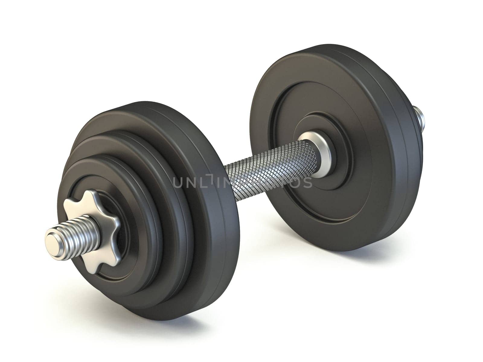 Black dumbbell Side view 3D render illustration isolated on white background