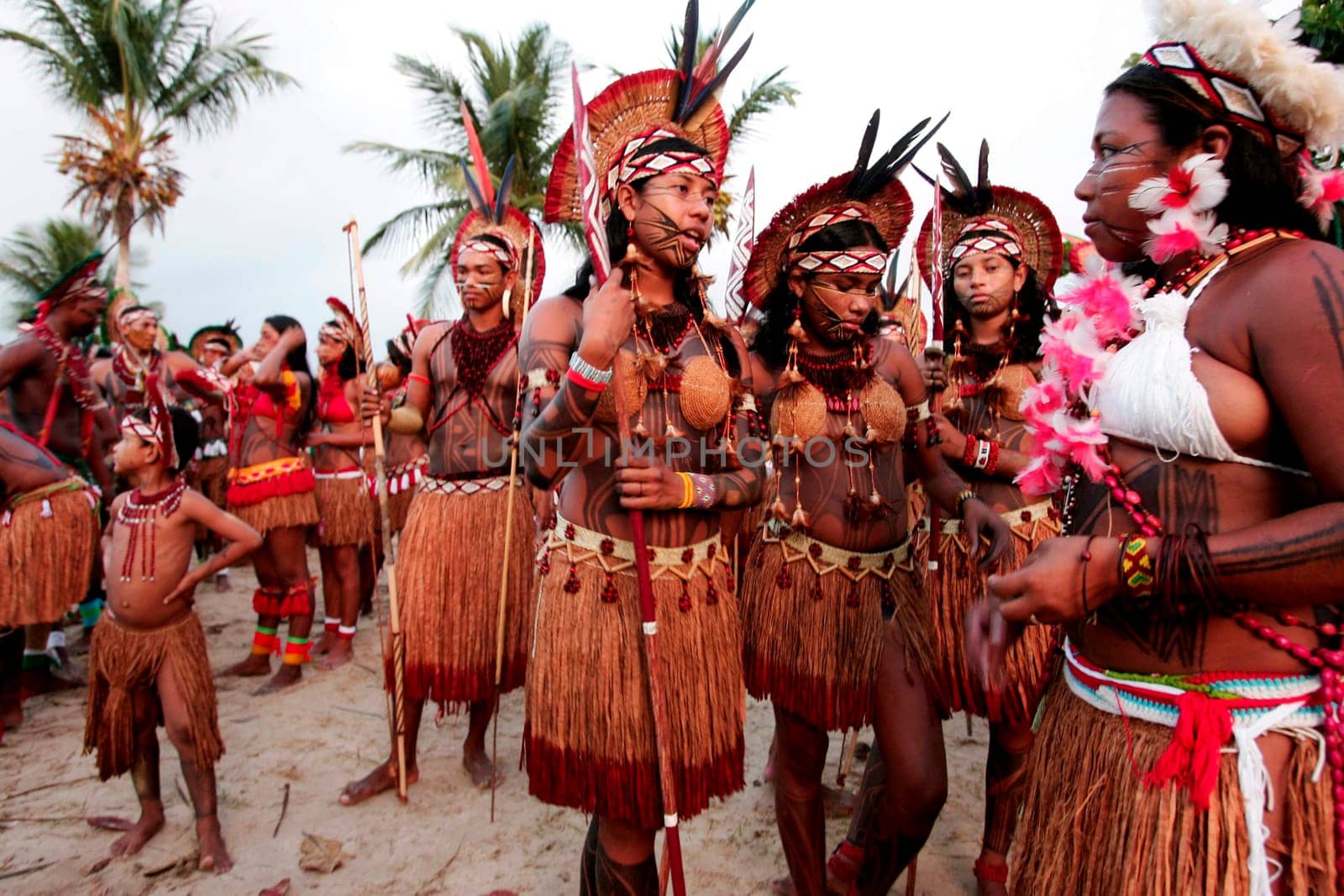santa cruz cabralia, bahia / brazil - april 17, 2010: indians of the pataxo ethnic group are seen during indigenous games in the Coroa Vermelha village in the city of Santa Cruz Cabralia, in southern Bahia.