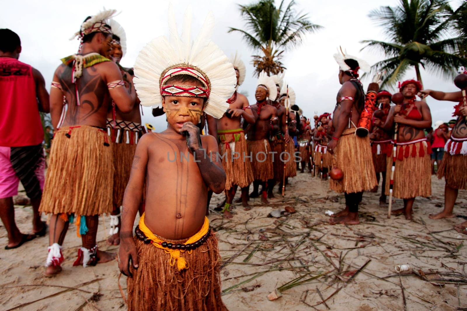 santa cruz cabralia, bahia / brazil - april 17, 2010: indians of the pataxo ethnic group are seen during indigenous games in the Coroa Vermelha village in the city of Santa Cruz Cabralia, in southern Bahia.