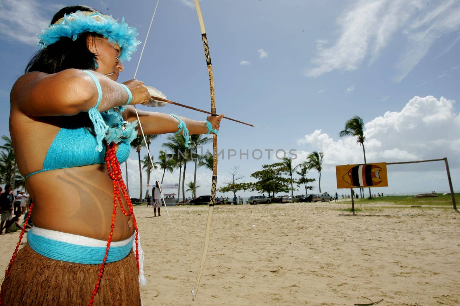 santa cruz cabralia, bahia / brazil - april 17, 2011: indians of the pataxo ethnic group are seen during indigenous games in the Coroa Vermelha village in the city of Santa Cruz Cabralia, in southern Bahia.