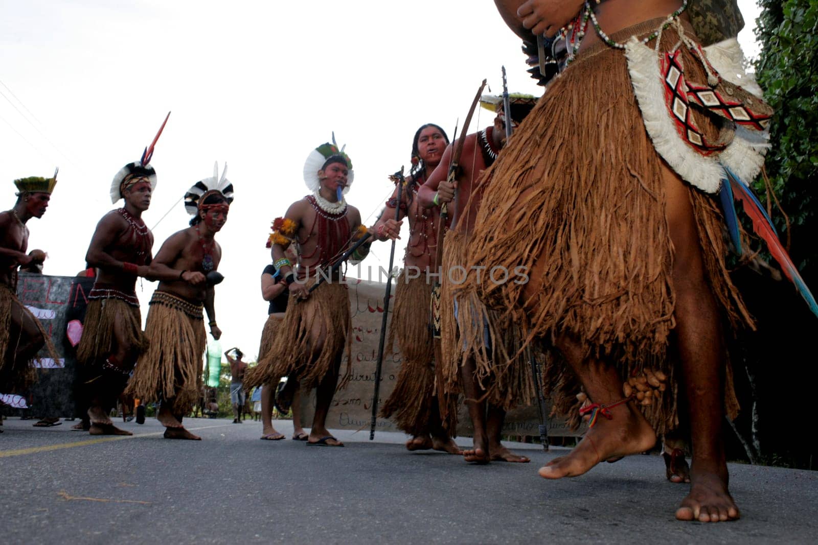 porto seguro, bahia / brazil - april 17, 2010: Pataxo Indians are seen during a protest on the BR 367 highway in the city of Porto Seguro, in southern Bahia.