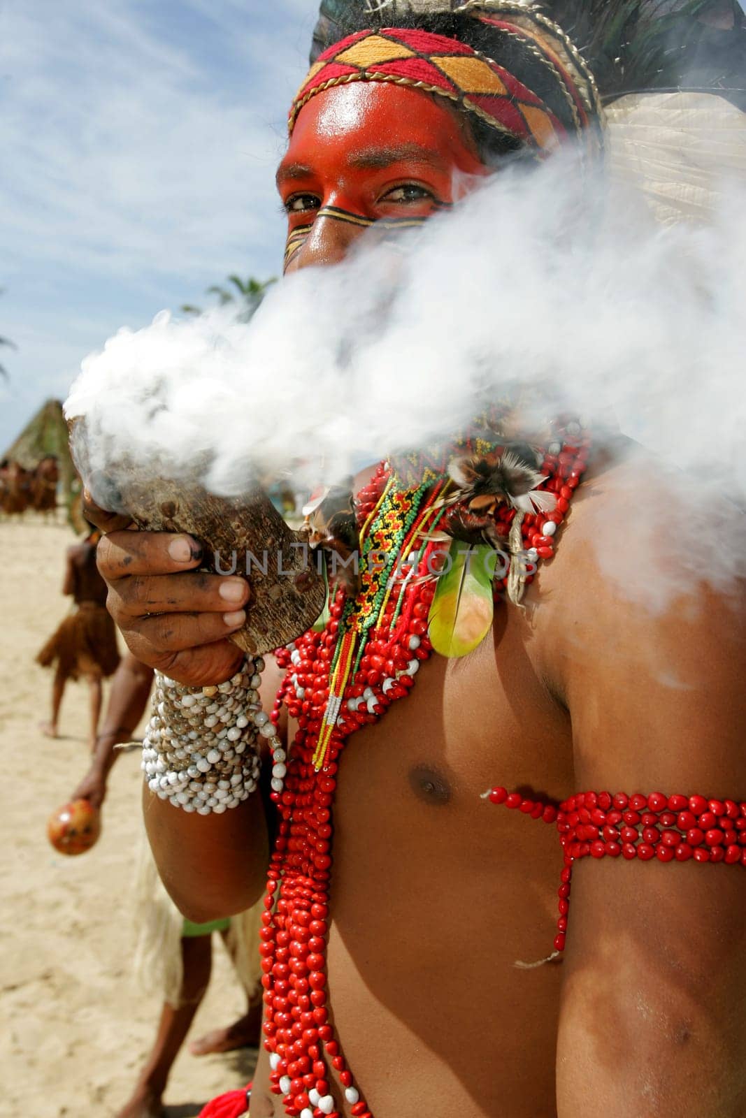 santa cruz cabralia, bahia / brazil - april 17, 2011: indians of the pataxo ethnic group are seen during indigenous games in the Coroa Vermelha village in the city of Santa Cruz Cabralia, in southern Bahia.