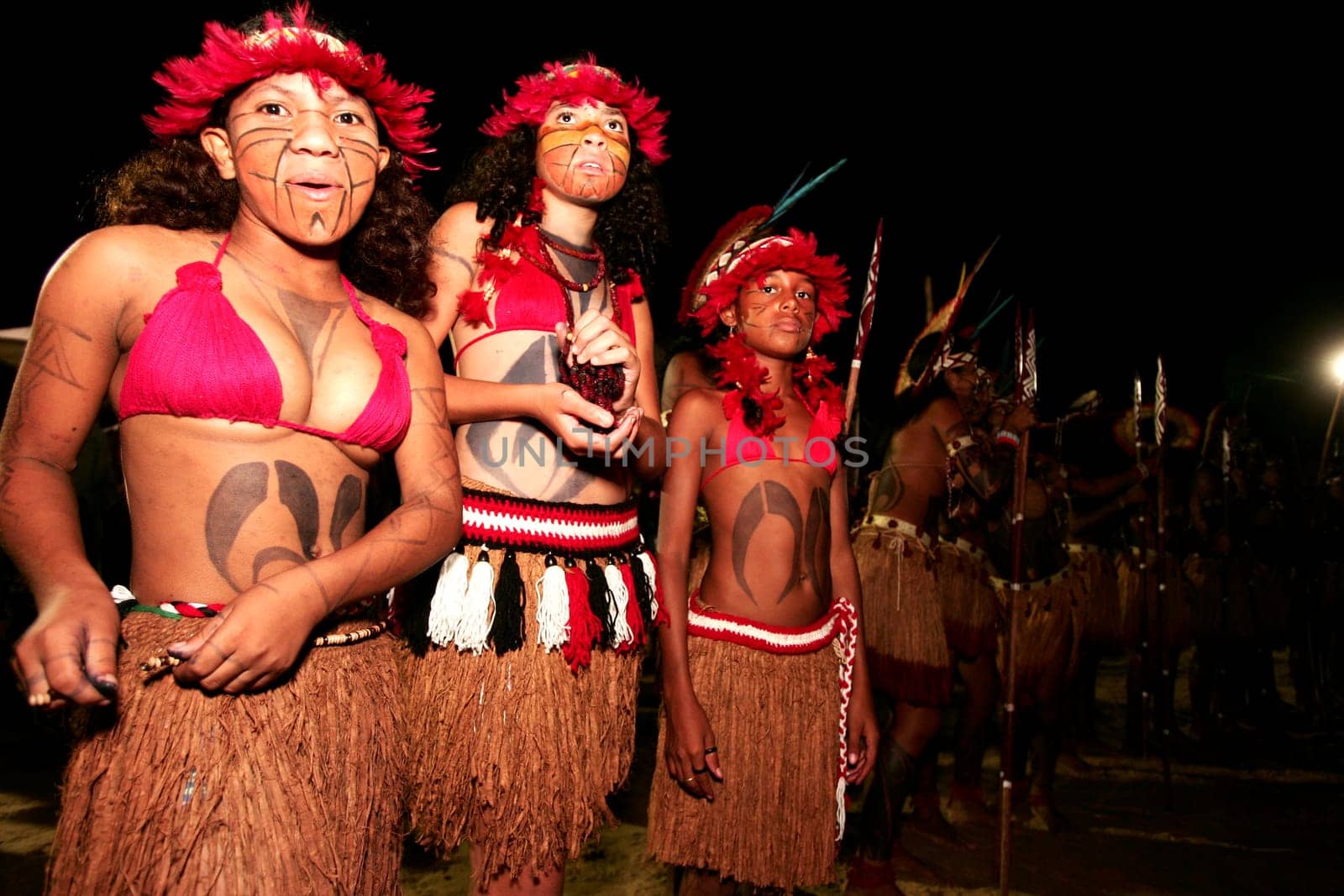 santa cruz cabralia, bahia / brazil - april 17, 2010: indians of the pataxo ethnic group are seen during indigenous games in the Coroa Vermelha village in the city of Santa Cruz Cabralia, in southern Bahia.