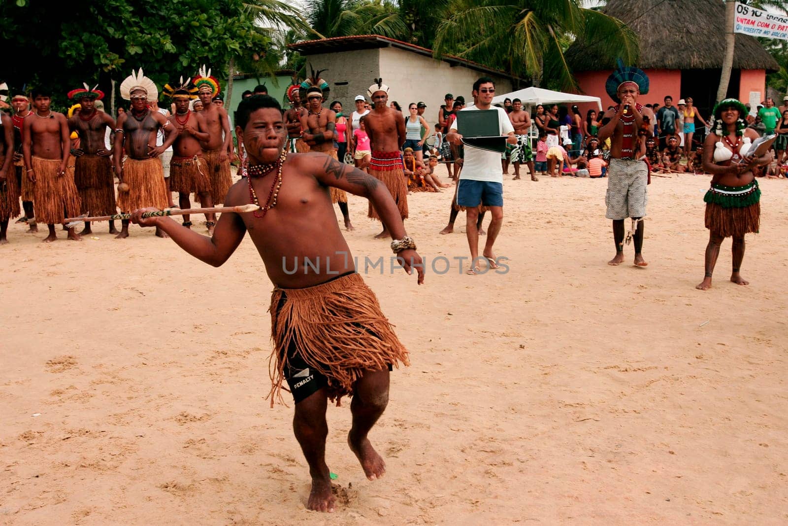 santa cruz cabralia, bahia / brazil - april 17, 2010: indians of the pataxo ethnic group are seen during indigenous games in the Coroa Vermelha village in the city of Santa Cruz Cabralia, in southern Bahia.