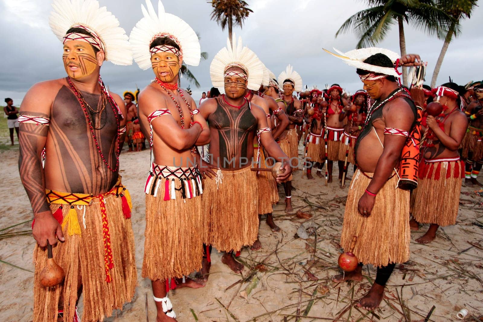 santa cruz cabralia, bahia / brazil - april 17, 2010: indians of the pataxo ethnic group are seen during indigenous games in the Coroa Vermelha village in the city of Santa Cruz Cabralia, in southern Bahia.