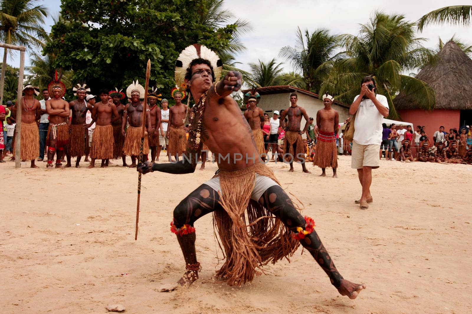 santa cruz cabralia, bahia / brazil - april 17, 2010: indians of the pataxo ethnic group are seen during indigenous games in the Coroa Vermelha village in the city of Santa Cruz Cabralia, in southern Bahia.