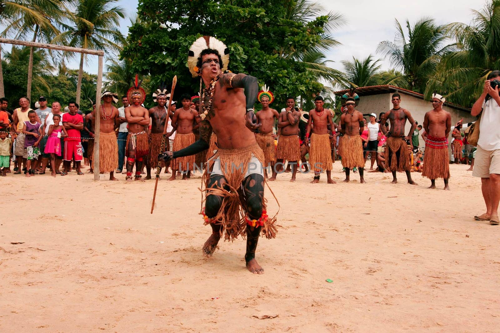 santa cruz cabralia, bahia / brazil - april 17, 2010: indians of the pataxo ethnic group are seen during indigenous games in the Coroa Vermelha village in the city of Santa Cruz Cabralia, in southern Bahia.