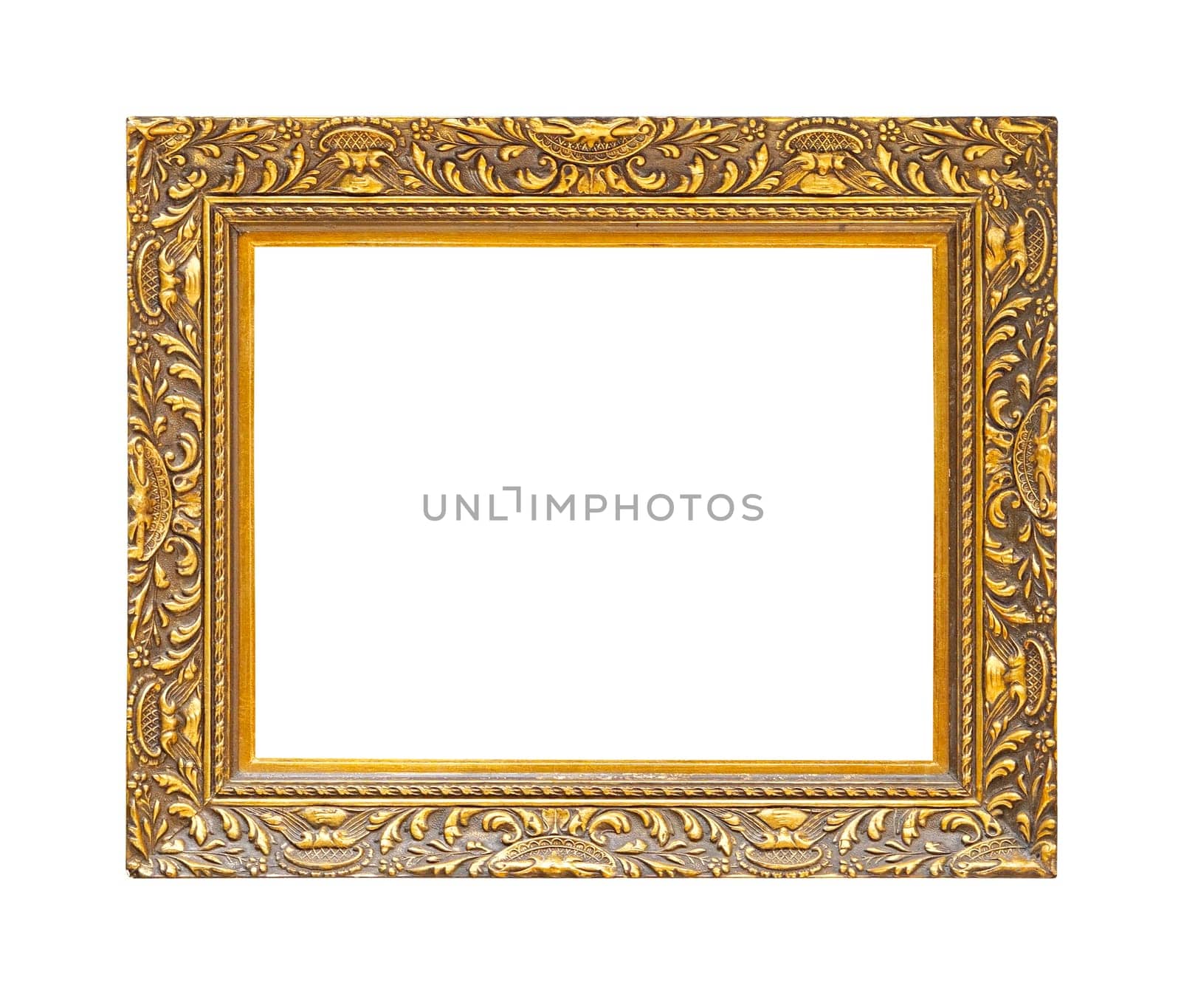 Rustic gold frame isolated on white