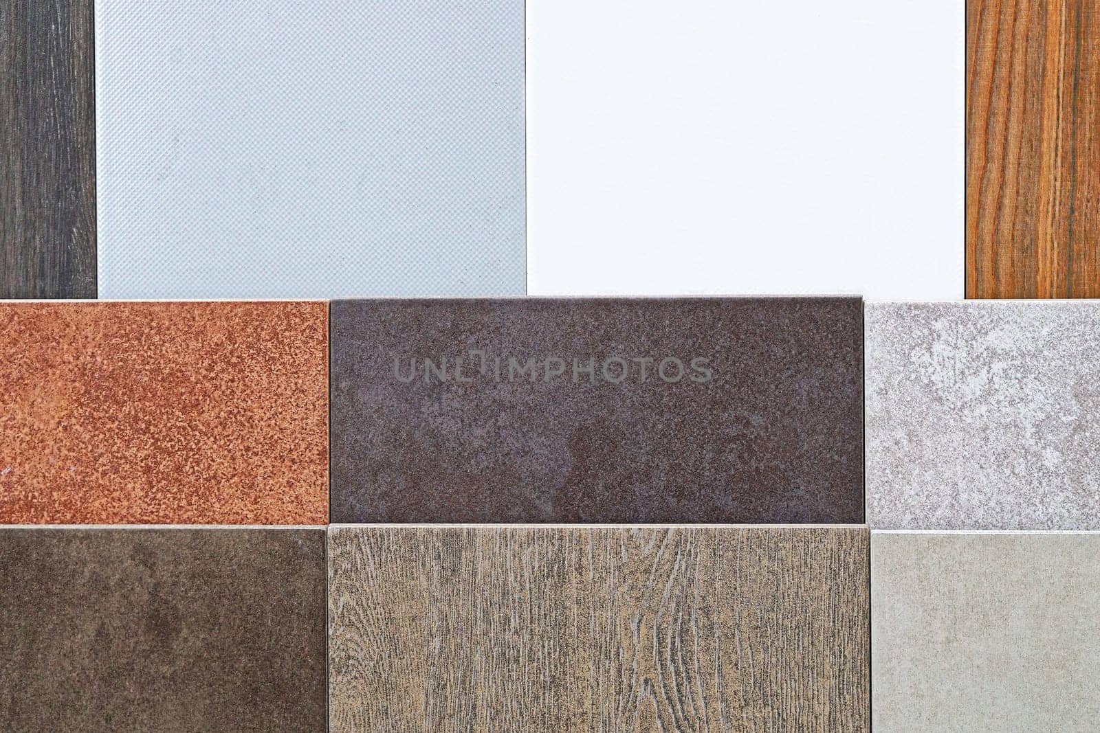 Ceramic tiles in various patterns and earth colors