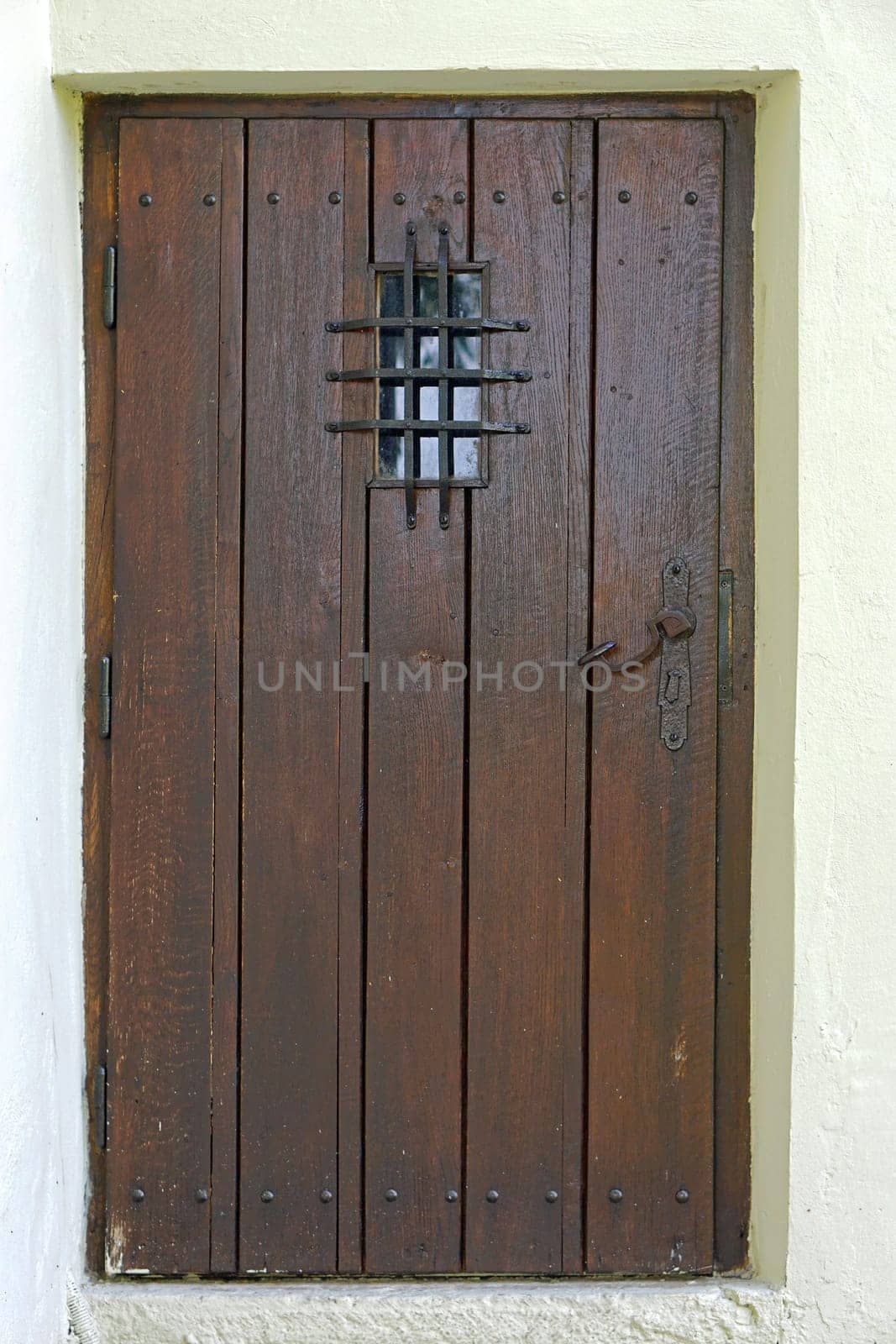 Brown wood door old cellar entrance