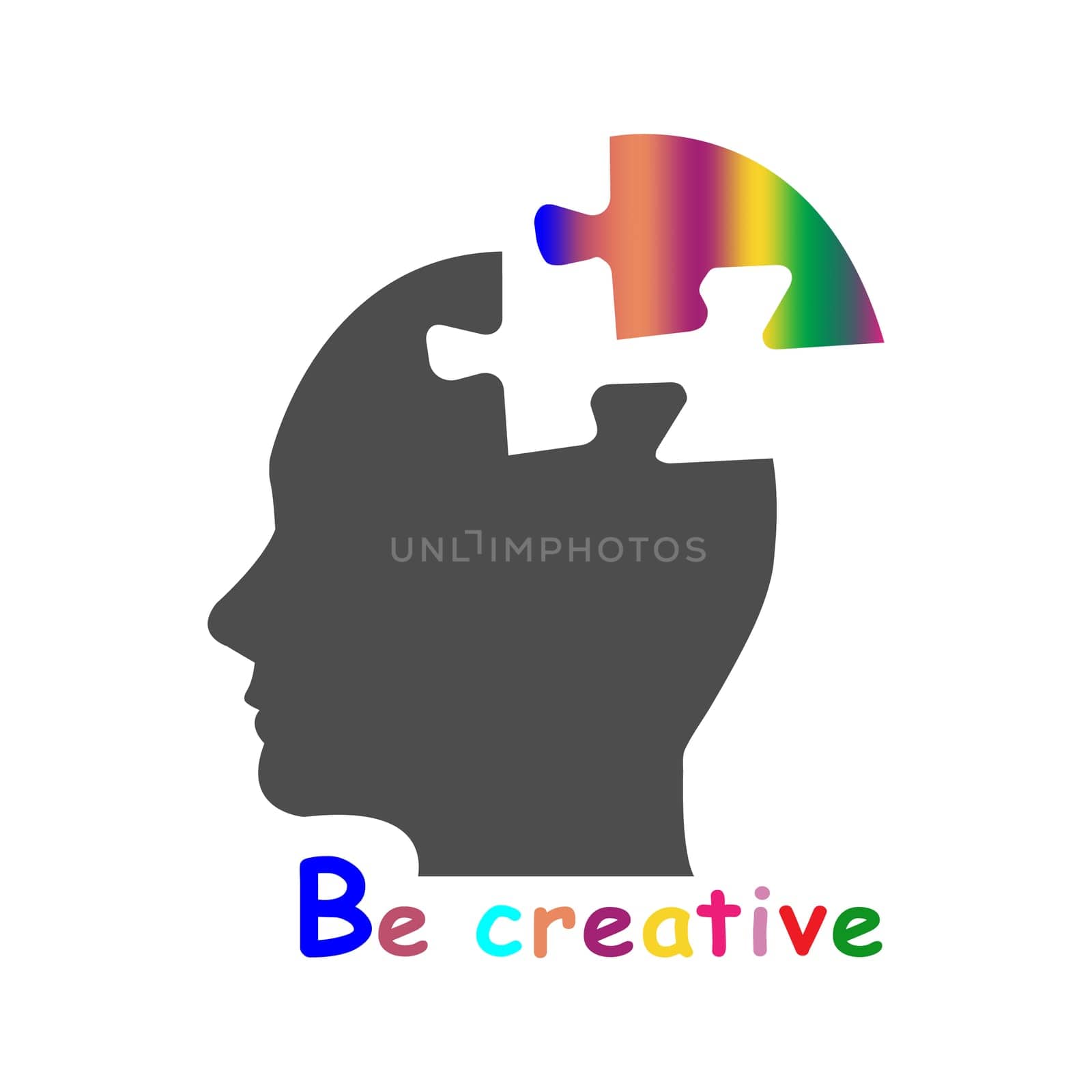 Silhouette of the head of man showing creativity concept. All is on the white¨background.