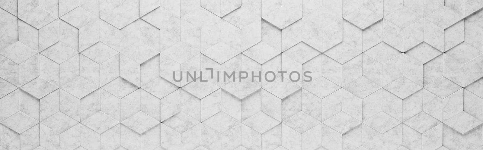 Wall of Light Gray Rhombus and Hexagons Tiles Arranged in Random Height 3D Pattern Background Illustration