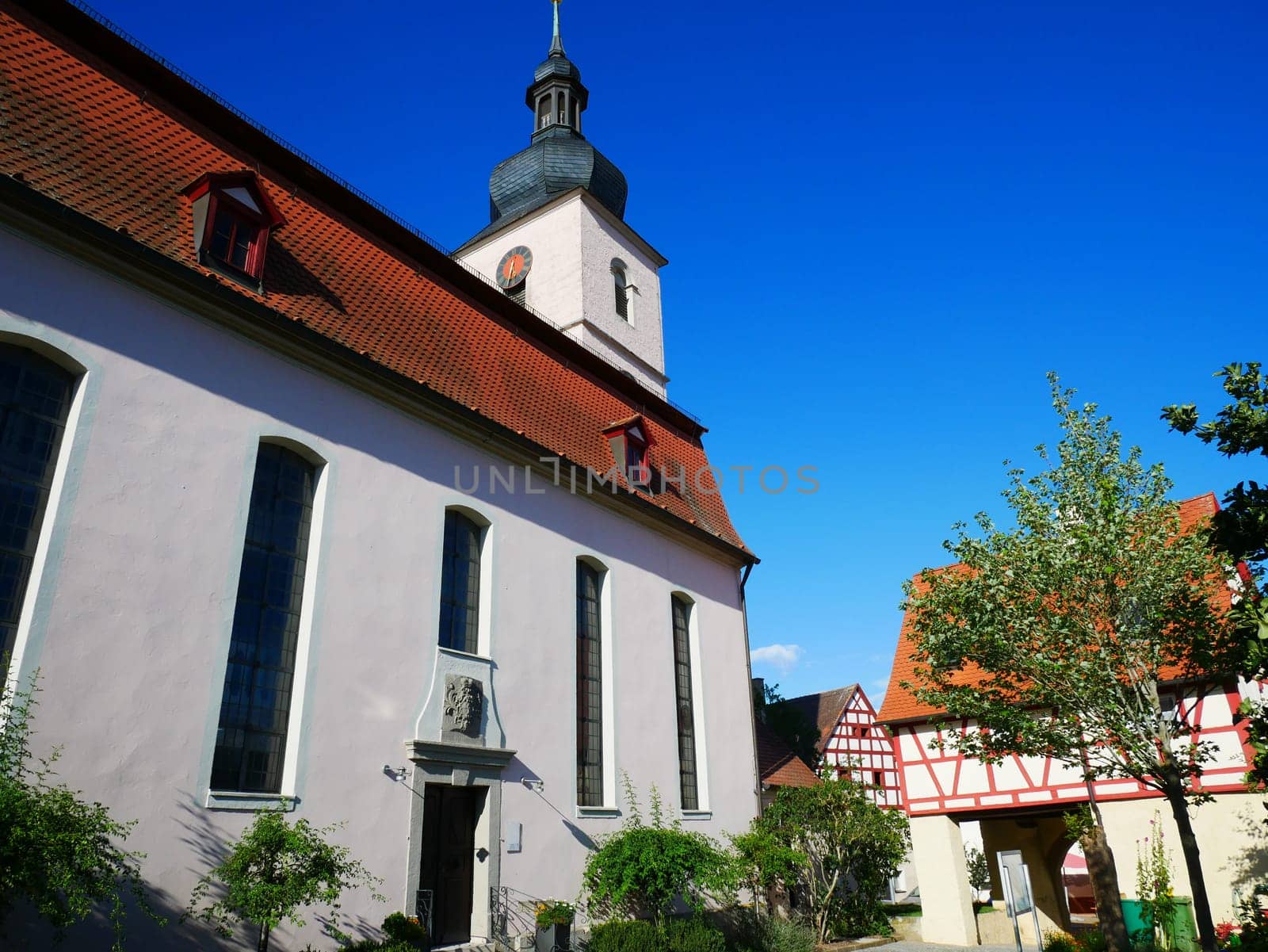 The ev.-luth. St. Laurentius Church in Trautskirchen in Middle Franconia. The village lies in the district of Neustadt an der Aisch - Bad Windsheim and lies in the Zenntal