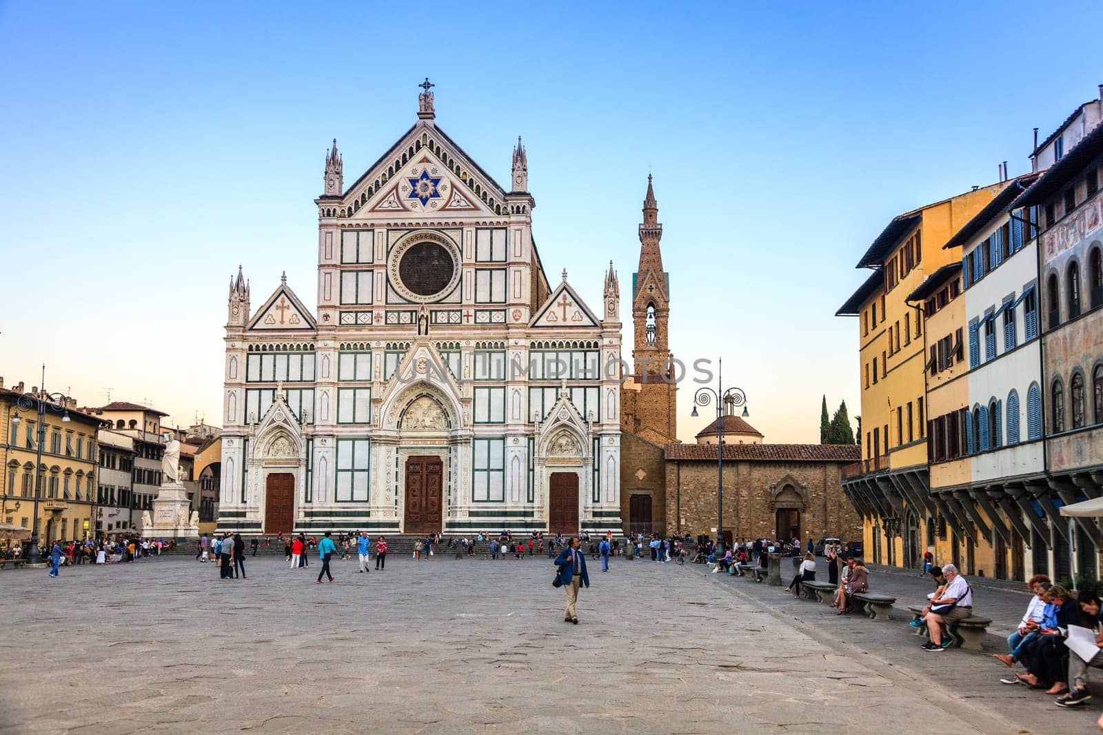 Florence, Italy, September 20, 2015: The Basilica di Santa Croce and the Piazza di Santa Croce in Florence, Italy