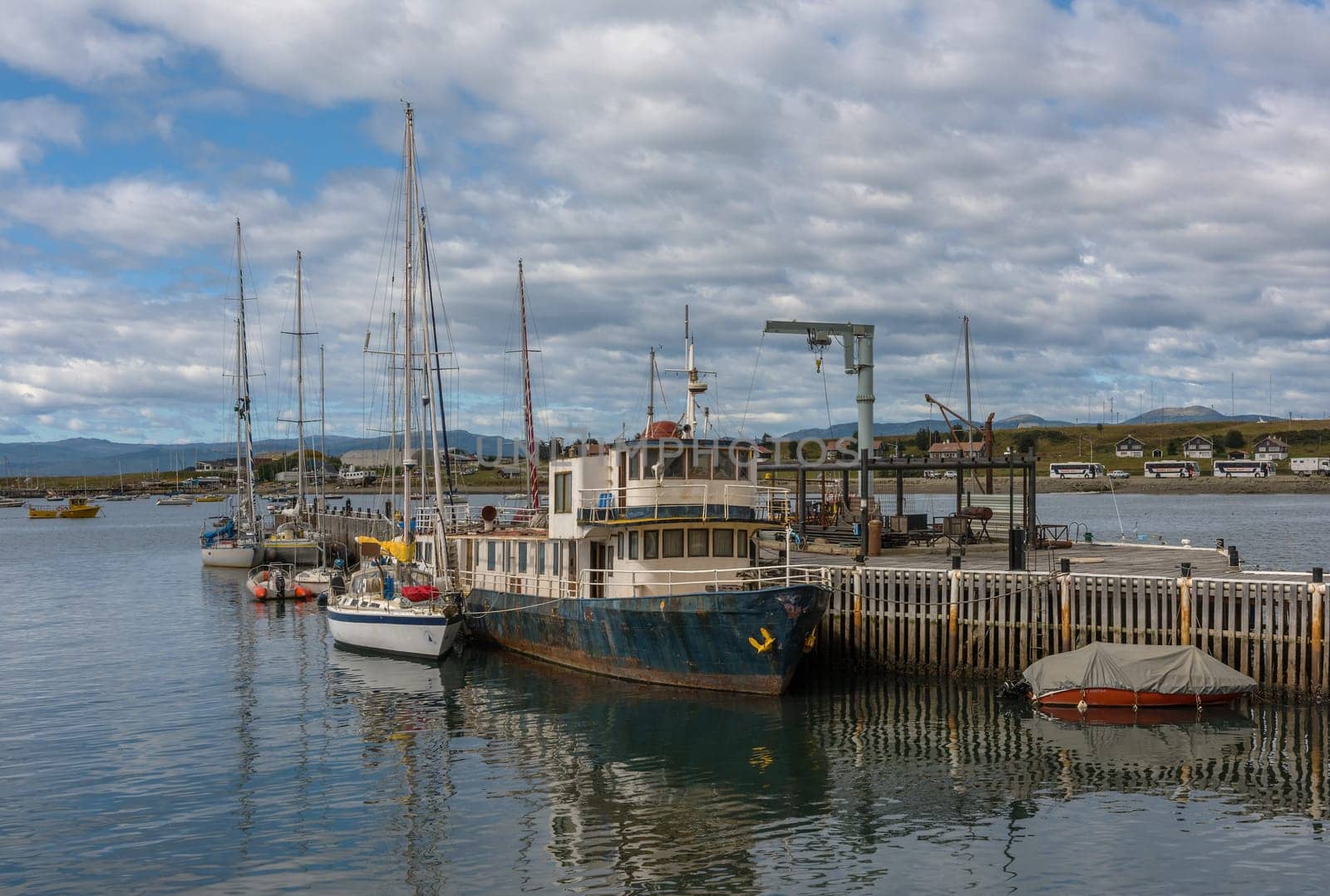 view of the ships and boats in Ushuaia Harbor, Argentina