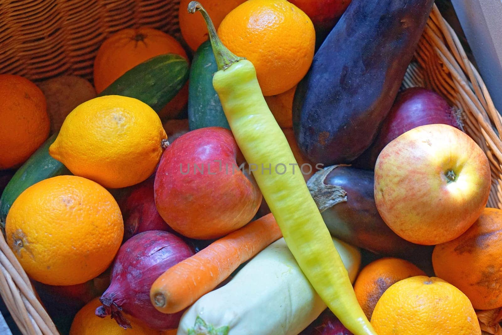 Assorted fruits and vegetables in basket