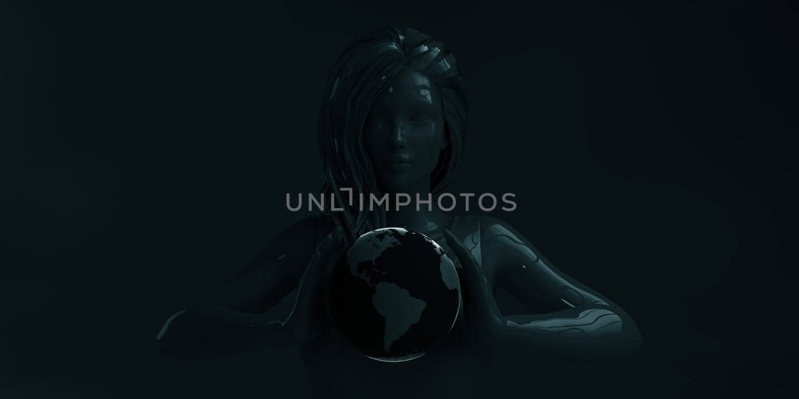 Businesswoman Holding Globe with Science Technology Minimalist Black Concept