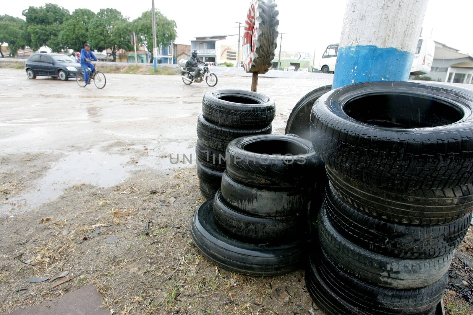 eunapolis, bahia / brazil - february 9, 2011: used tires are seen near a tire shop in the city of Eunapolis..