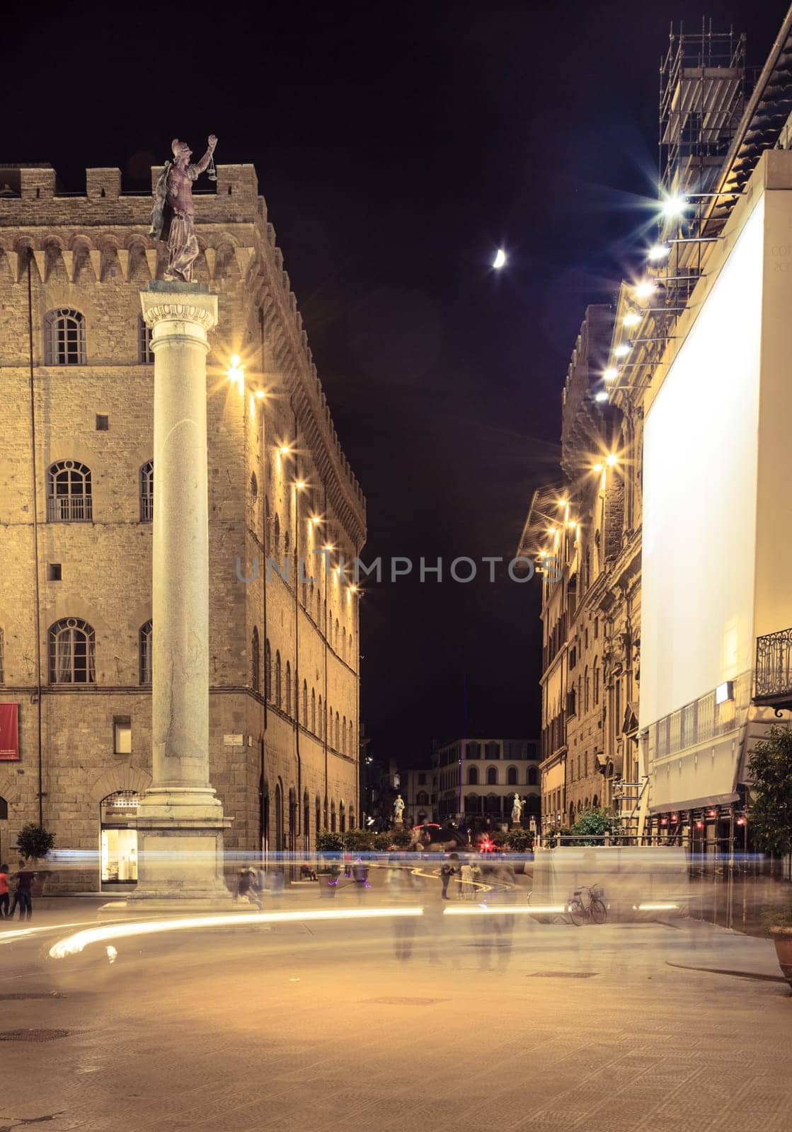 The Piazza Santa Trinita in Florence, Italy at night