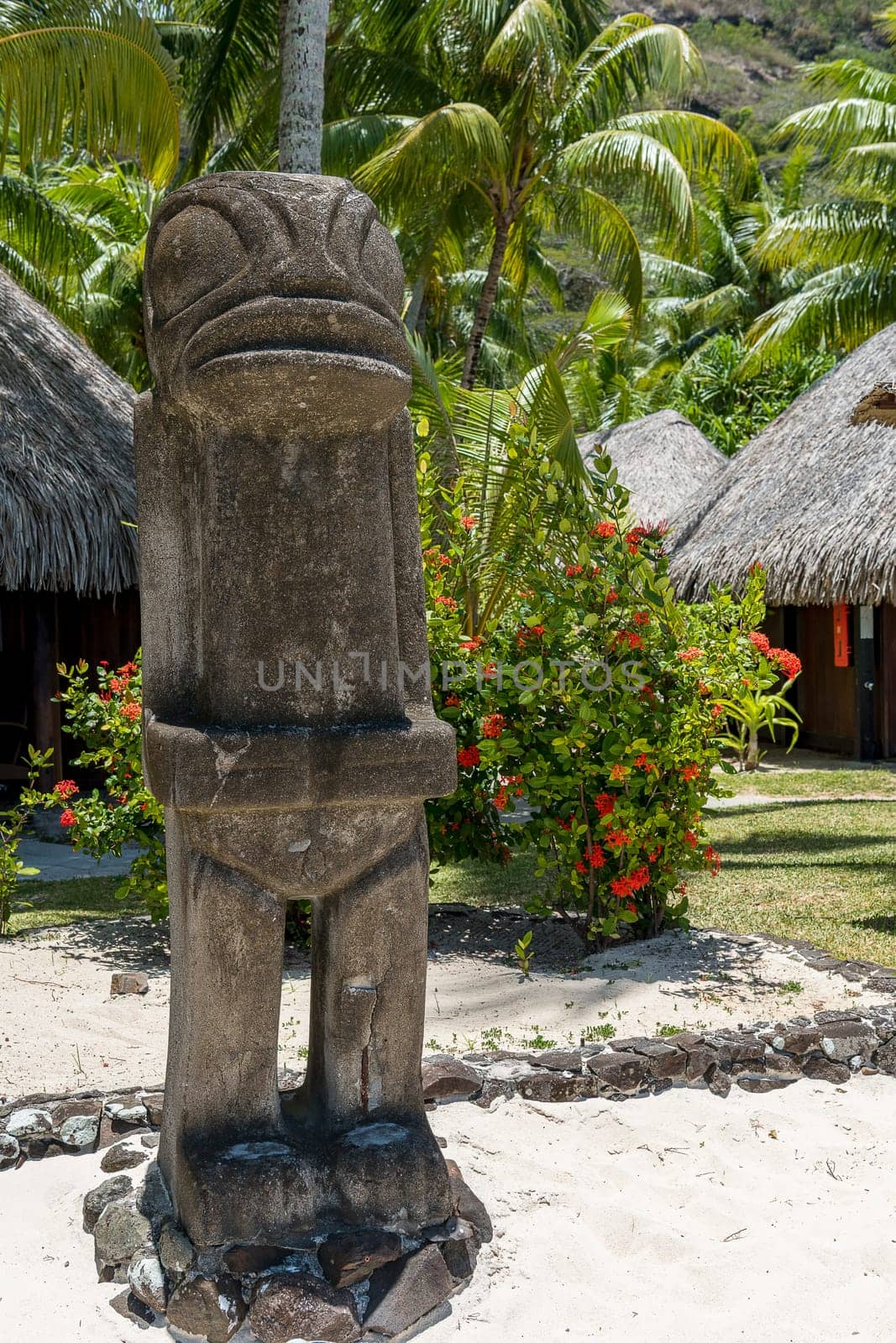 Polynesian sculpture,Marara Beach near Sofitel Hotel,Bora Bora,French Polynesia,Oceania