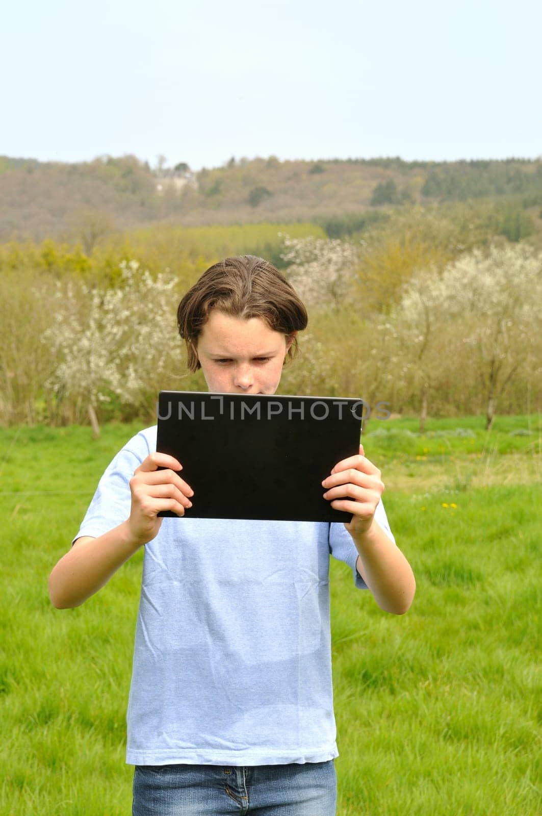 Girl using digital tablet