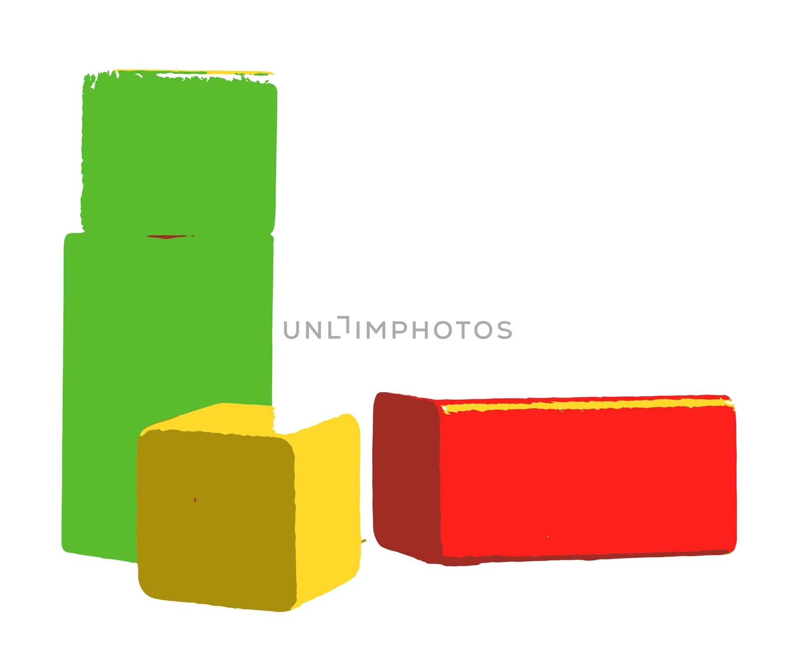 Wooden building blocks isolated on white background.