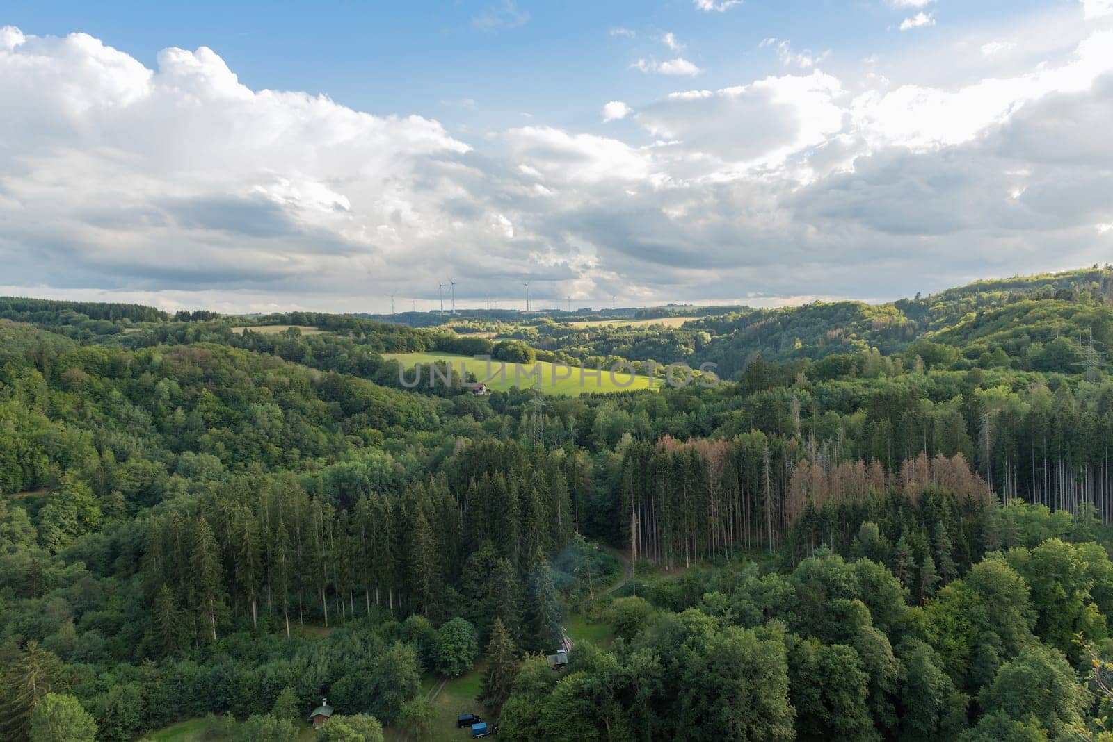 rural landscape in the Hunsruck with wind generators, Rhineland Palatinate, Germany