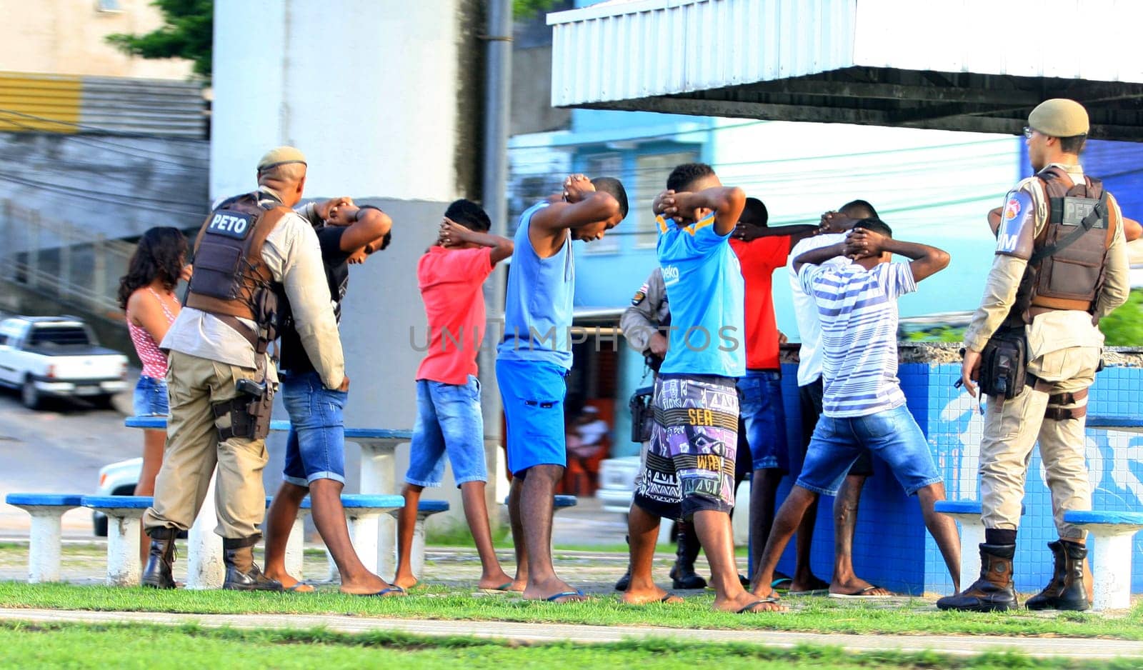 salvador, bahia / brazil - april 4, 2017: Military Police officers from Bahia search suspect people in the city of Salvador.