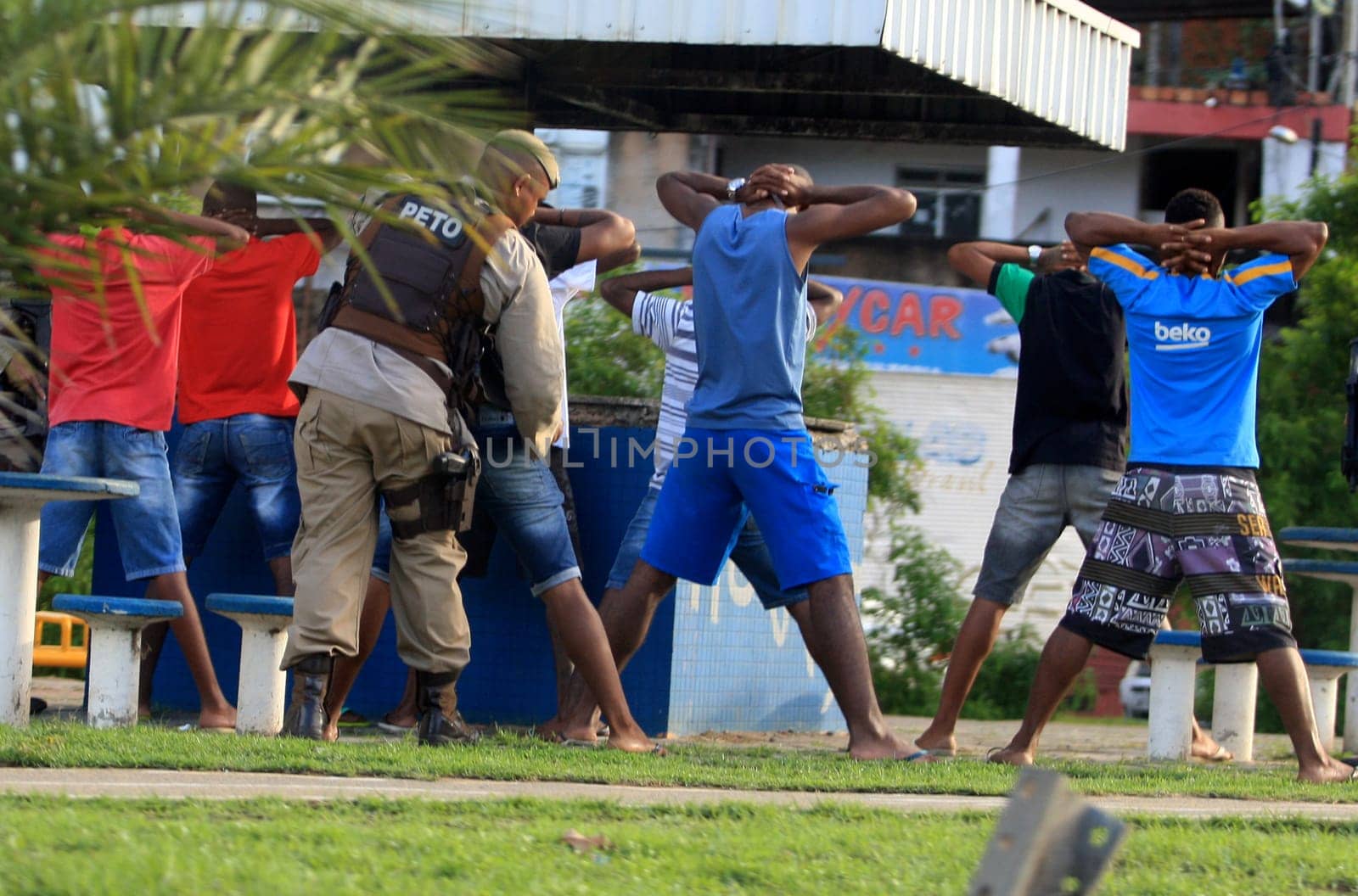 salvador, bahia / brazil - april 4, 2017: Military Police officers from Bahia search suspect people in the city of Salvador.